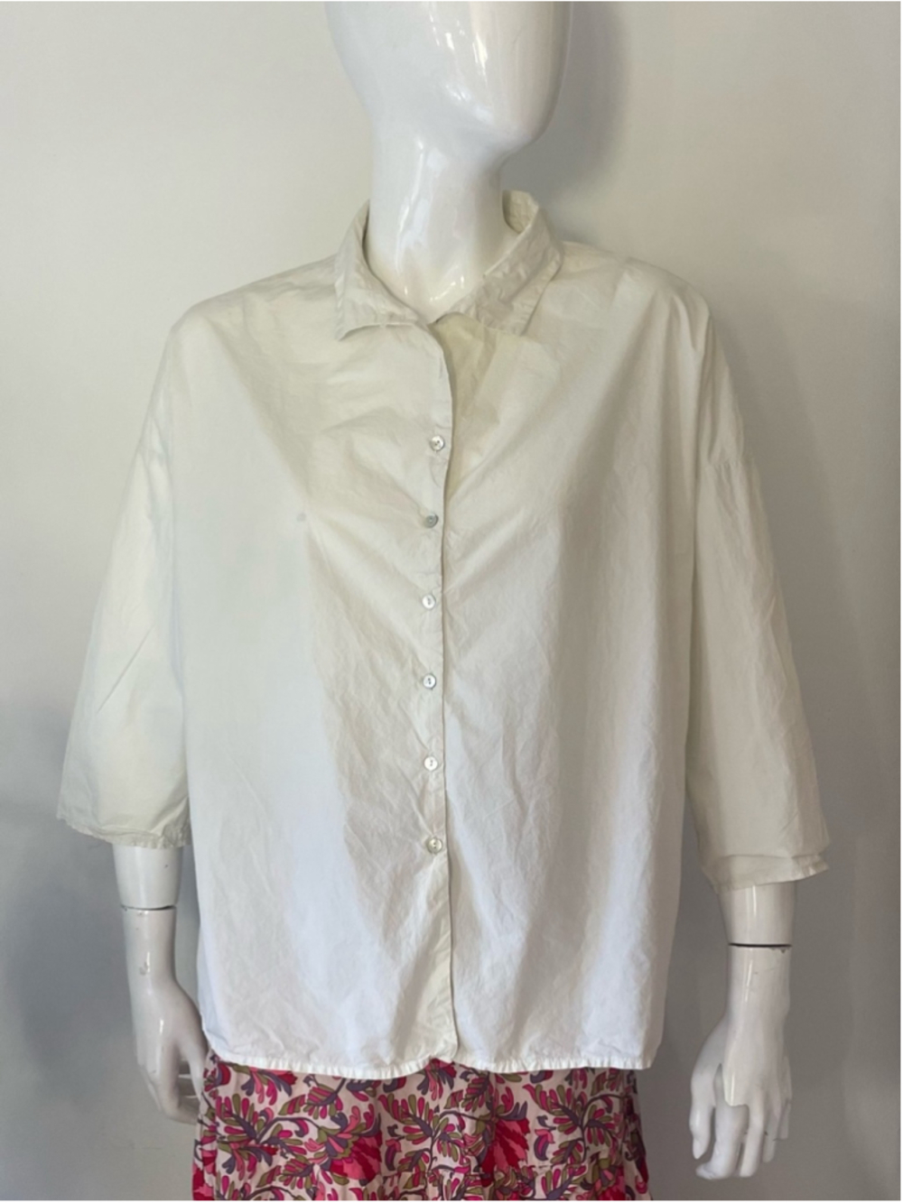 Album Di Famiglia Cotton Boxy Button-Up Shirt Italy Oversized small off white - Picture 5 of 10